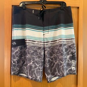 Salt Life Men’s SLX-QD Aqua/Gray Swim Trunks Boardshorts NWT Size 34 10.5 Inseam